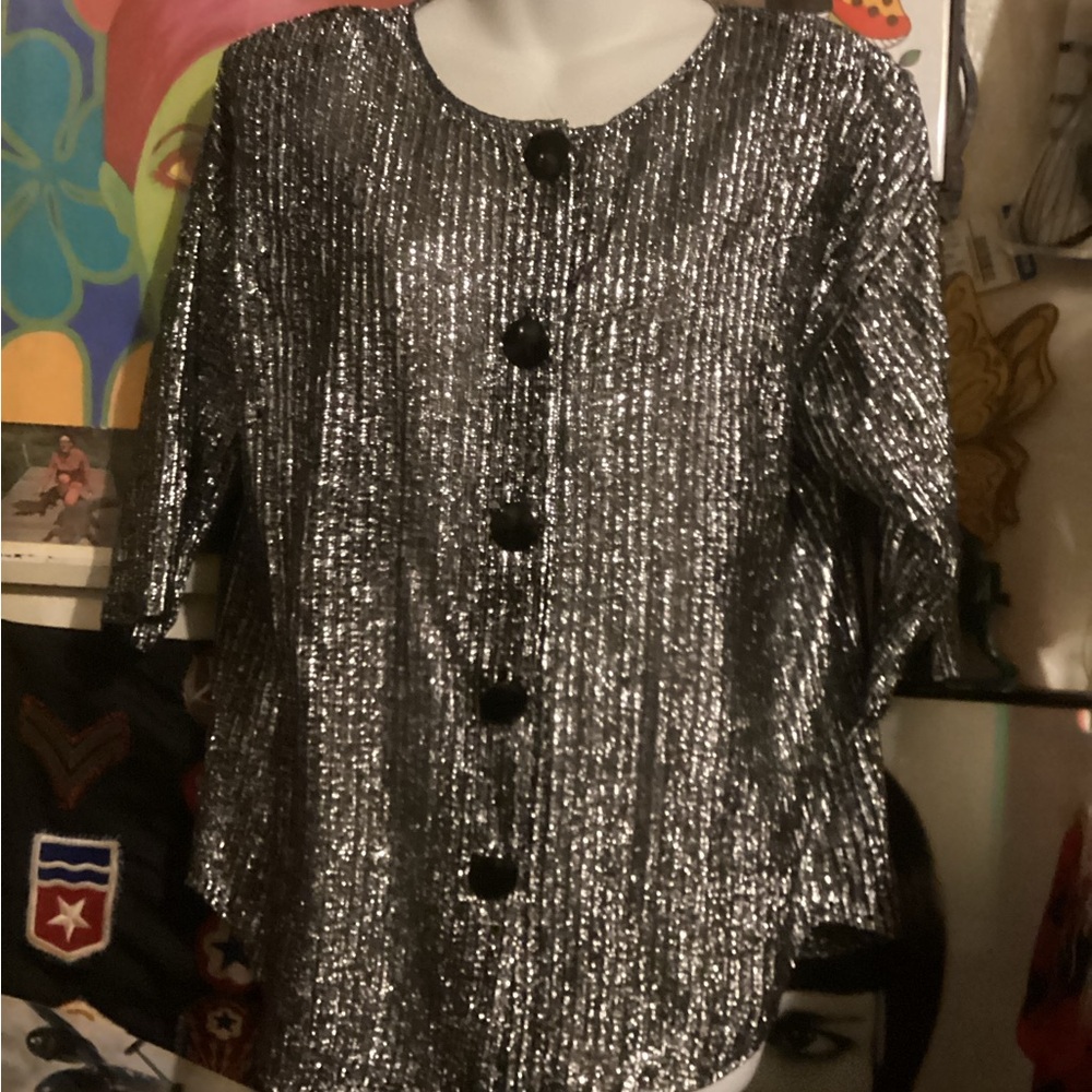 Vintage 70s-80s fourteenth place Silver & Black Women's Top with tag